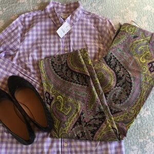 J. Crew Lavender and White Gingham Button-Down